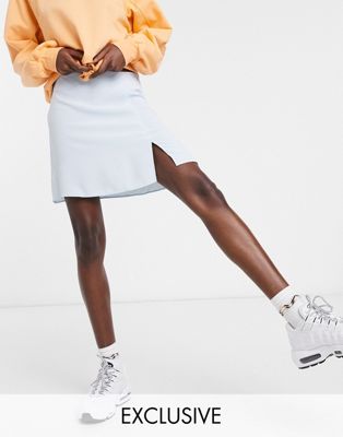 COLLUSION mini skirt with split in pale blue - ASOS Price Checker
