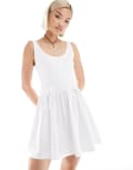 [Collusion] COLLUSION mini smock dress with tie detail in white L WHITE