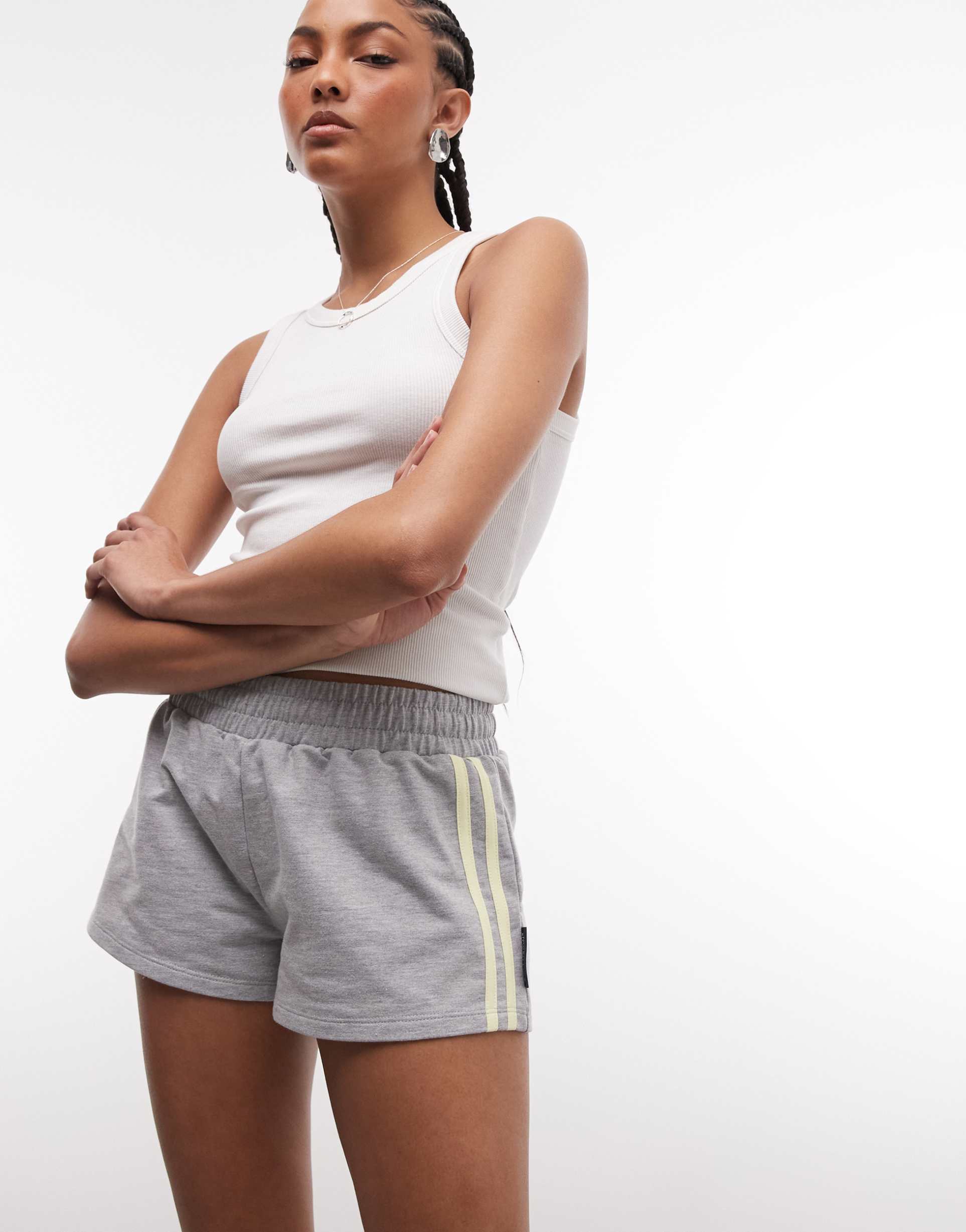 collusion mini sporty track shorts in gray heather