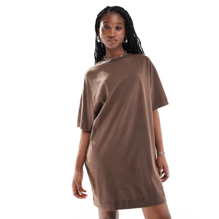 collusion t shirt dress COLLUSION mini t-shirt dress in brown wash
