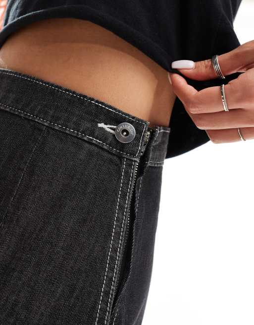 COLLUSION - Minigonna pantalone a portafoglio in denim leggero con cuciture a contrasto, 3 di 5