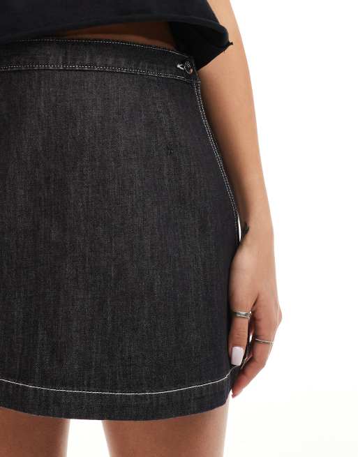 COLLUSION - Minigonna pantalone a portafoglio in denim leggero con cuciture a contrasto, 5 di 5