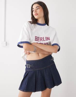 COLLUSION - Minigonna stile kilt in denim rinse wash - view 1