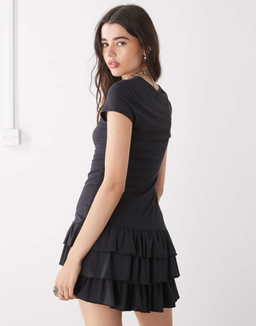 COLLUSION – Minikleid in Schwarz mit Rüschen, 4 von 4