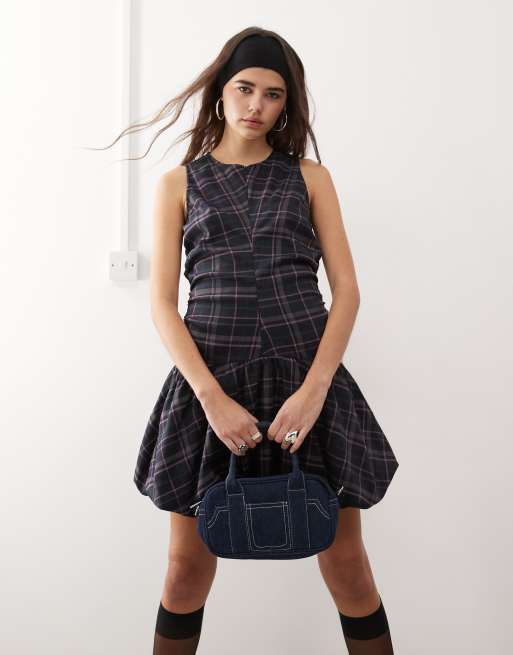 COLLUSION – Minikleid mit mehrfarbigem Karomuster mit tiefer Taille und Reißverschlussdetail, 2 von 4