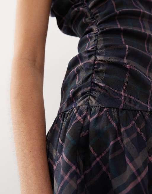 COLLUSION – Minikleid mit mehrfarbigem Karomuster mit tiefer Taille und Reißverschlussdetail, 3 von 4