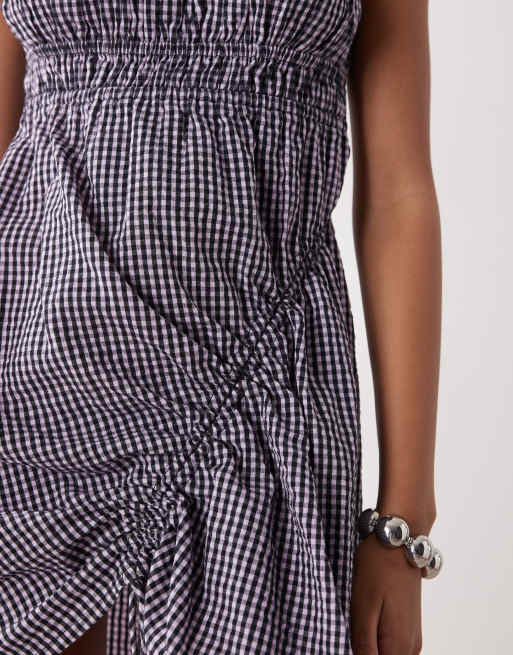 COLLUSION – Minikleid mit Vichy-Karomuster in Flieder und Tunnelzug-Detail, 3 von 4