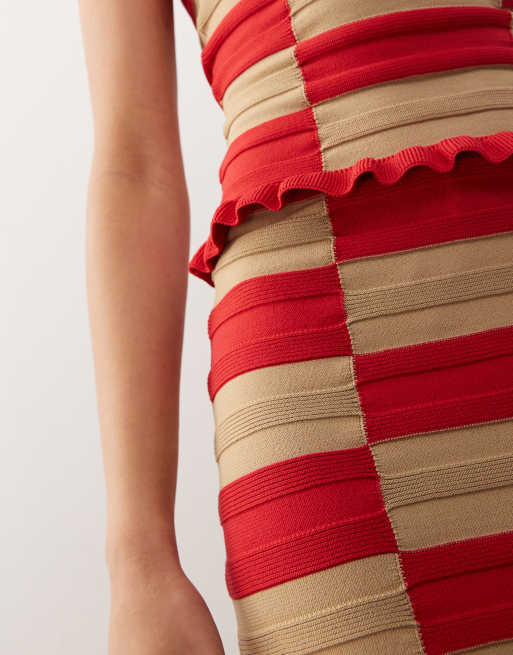 COLLUSION – Minirock aus Strick in Rot mit Schachbrettmuster, 3 von 5