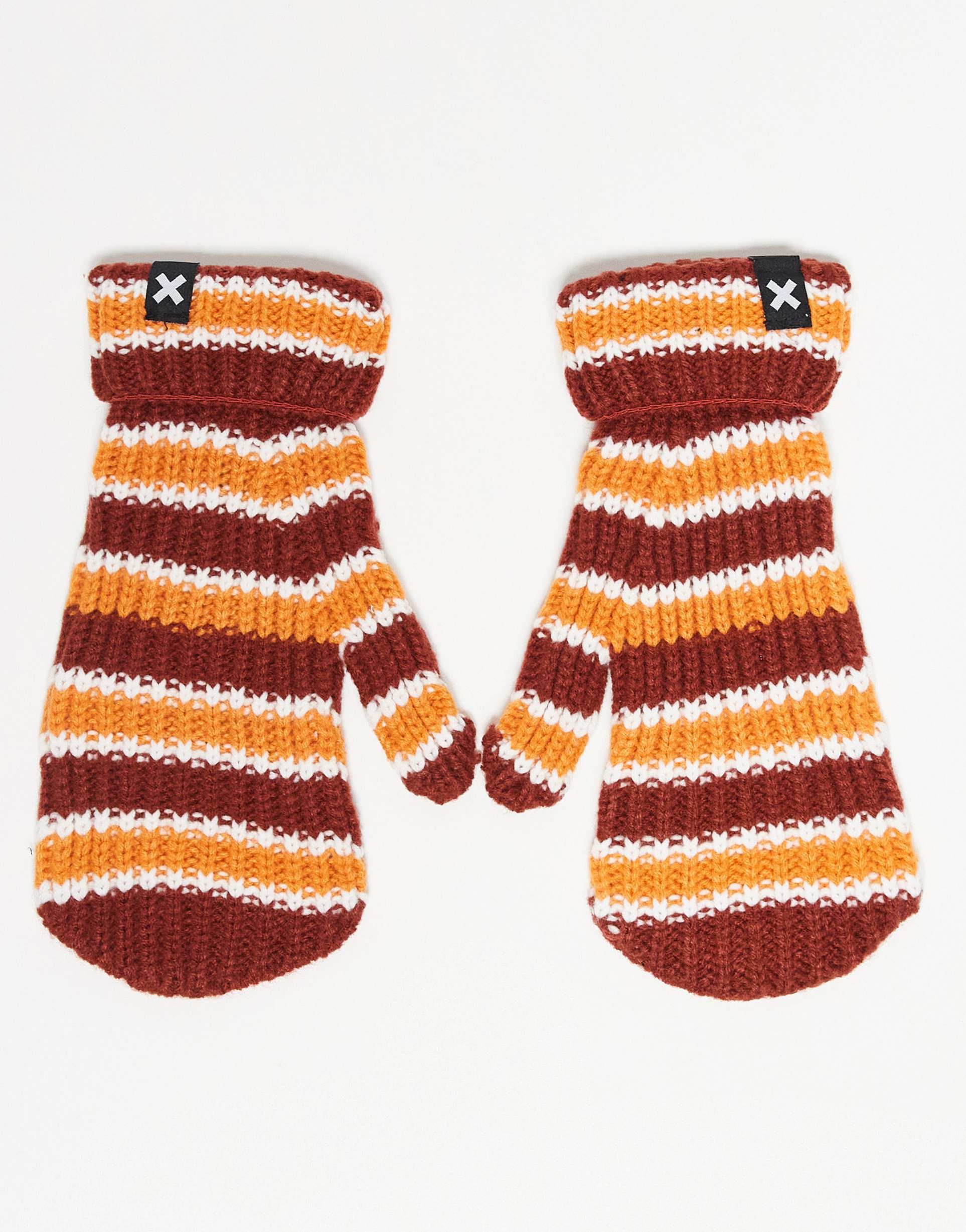 collusion mittens in brown and orange stripe