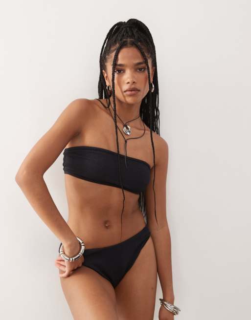 COLLUSION Mix and Match crinkle bandeau bikini top in black, 3 of 4