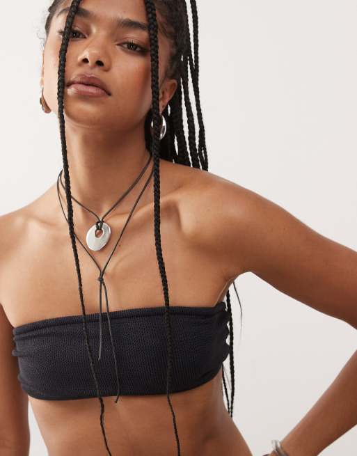 COLLUSION mix and match crinkle bandeau bikini top in black