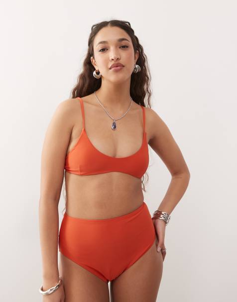 COLLUSION mix and match pull over bikini bralette and high waisted bottoms set in burnt orange - view 1