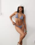 [Collusion] COLLUSION Mix and Match seersucker tie side bikini bottoms in blue gingham 16 Gingham