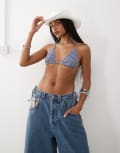 [Collusion] COLLUSION Mix and Match seersucker triangle bikini top in blue gingham 8 Gingham