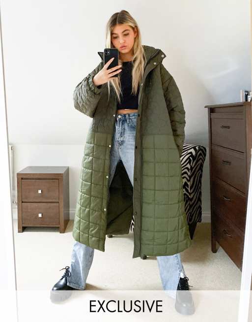 Long green quilted clearance coat