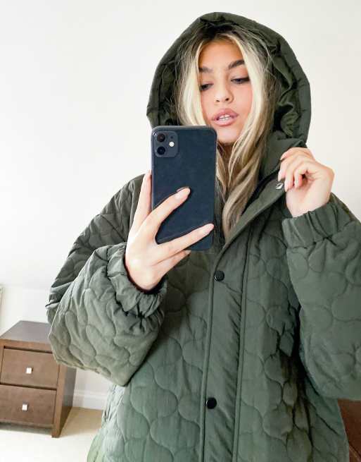 COLLUSION mix quilted maxi puffer jacket in green ASOS