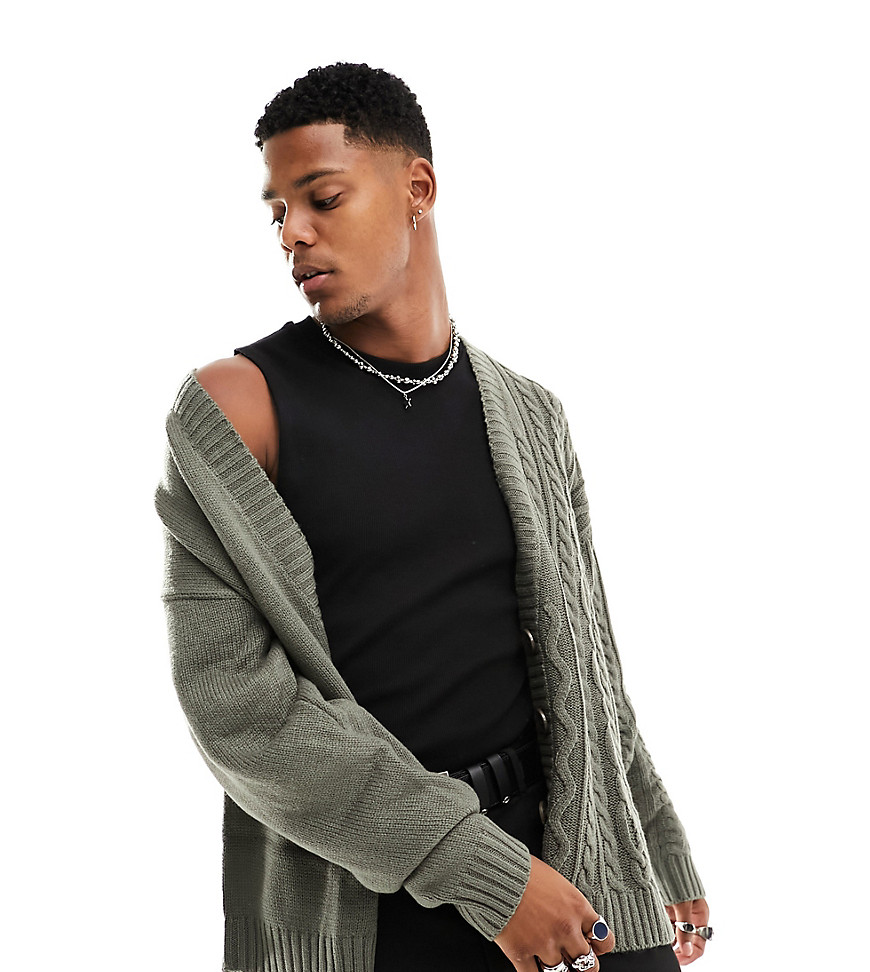 Collusion Mixed Cable Knit Cardigan In Charcoal-gray