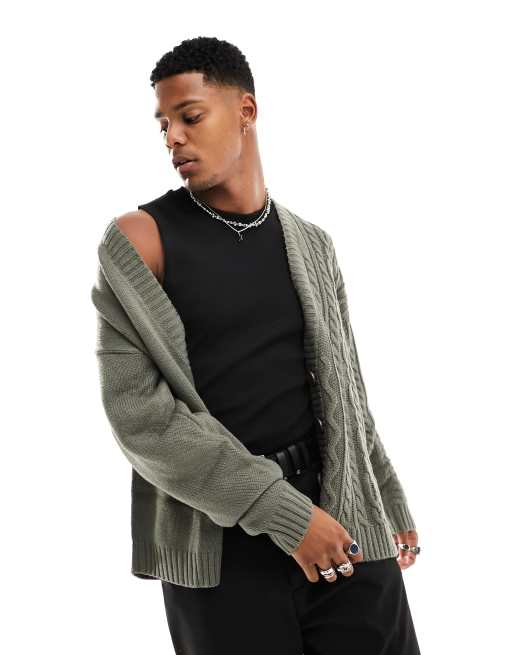 COLLUSION mixed cable knit cardigan in charcoal 