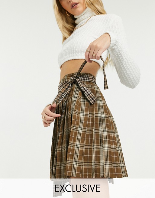COLLUSION mixed check pleated mini skirt
