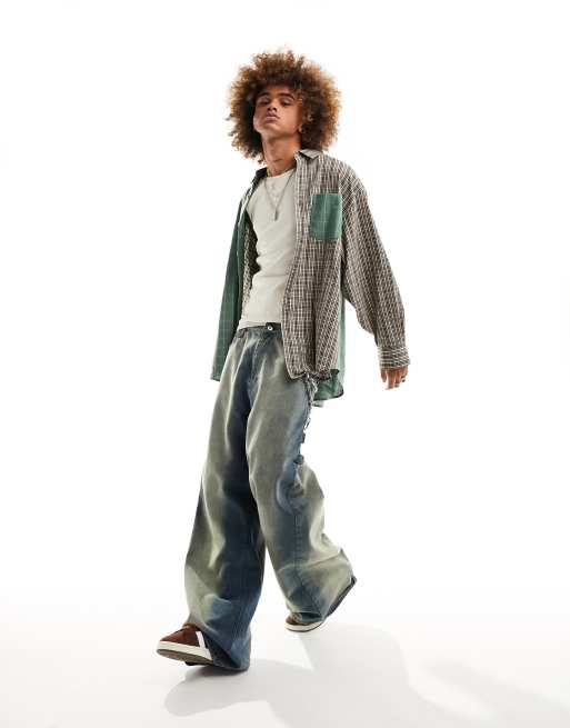 COLLUSION mixed pattern long sleeve shirt