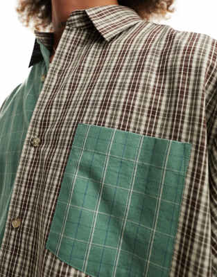 COLLUSION mixed pattern long sleeve shirt