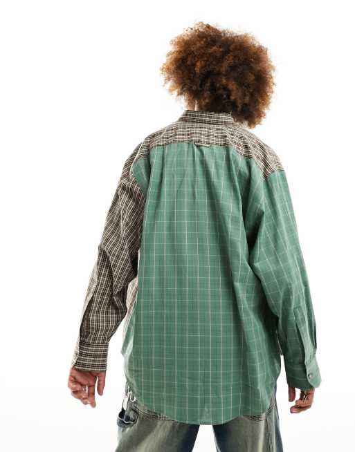 COLLUSION mixed pattern long sleeve shirt