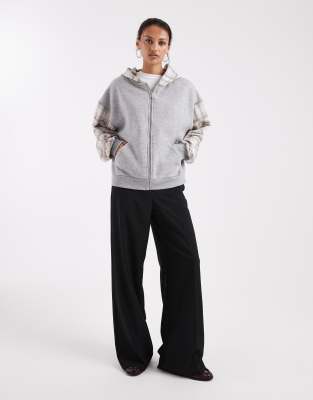 Collusion Mixed Plaid Zip-up Hoodie In Gray