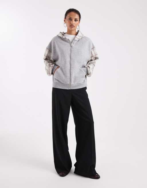 COLLUSION mixed plaid zip-up hoodie in gray | ASOS