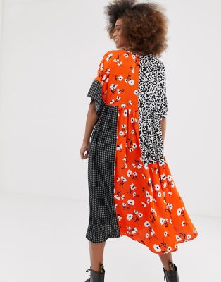 collusion mixed print smock dress