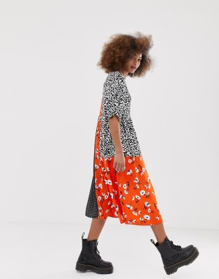 collusion check print smock dress