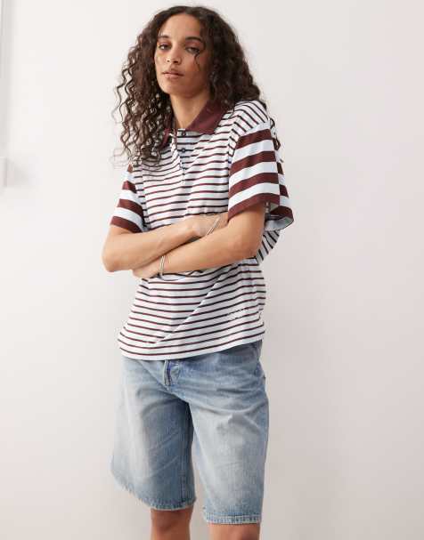COLLUSION mixed stripe rugby polo in multi - view 1
