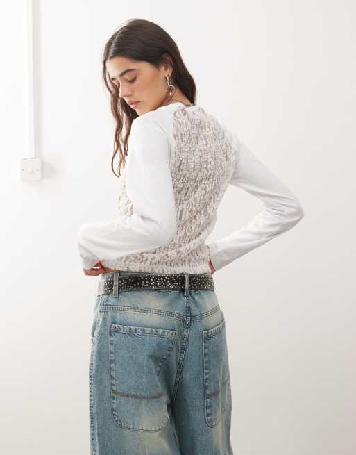 COLLUSION mixed texture lace raglan t-shirt, 3 of 4