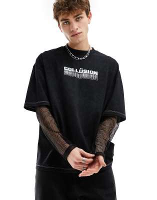 Oversized Fit Printed Mesh T-shirt - Black/New York - Men