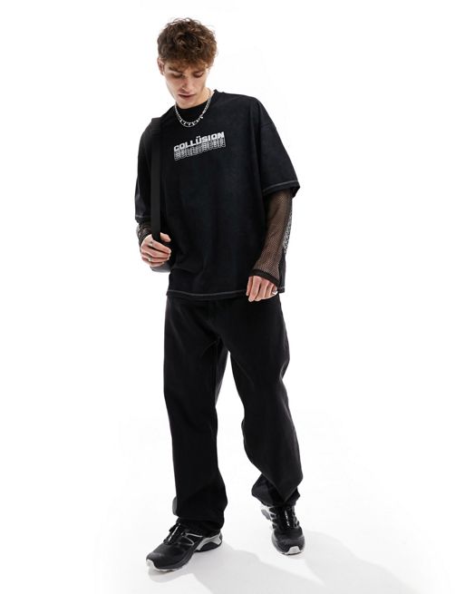 COLLUSION Unisex oversized sweatpants with print in black