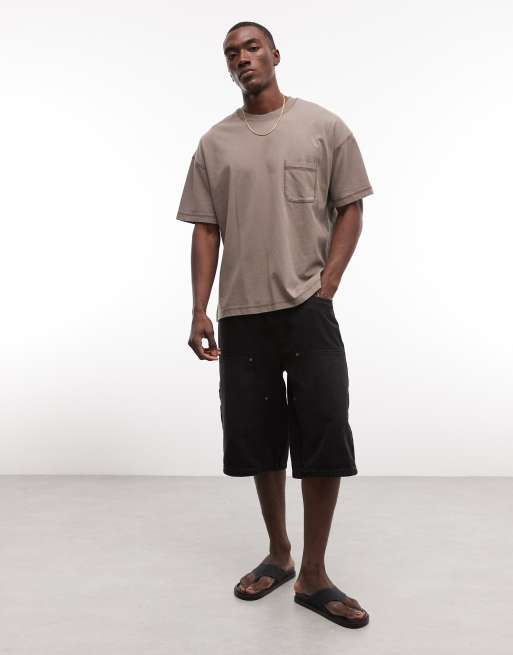 COLLUSION - Mokkafarvet oversized T-shirt med flatlock-detaljer i firkantet pasform, 2 af 5