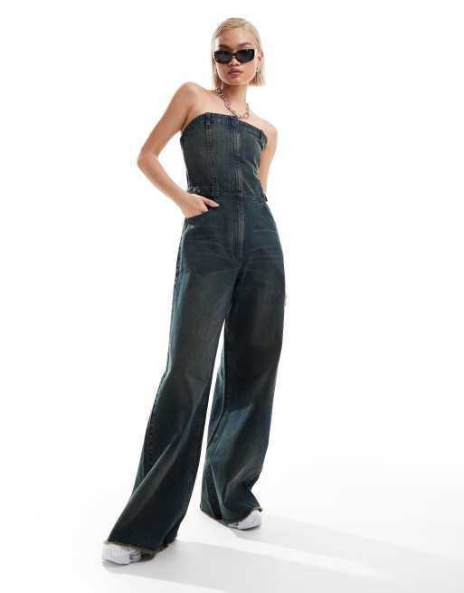 COLLUSION motocross denim jumpsuit in dirty wash