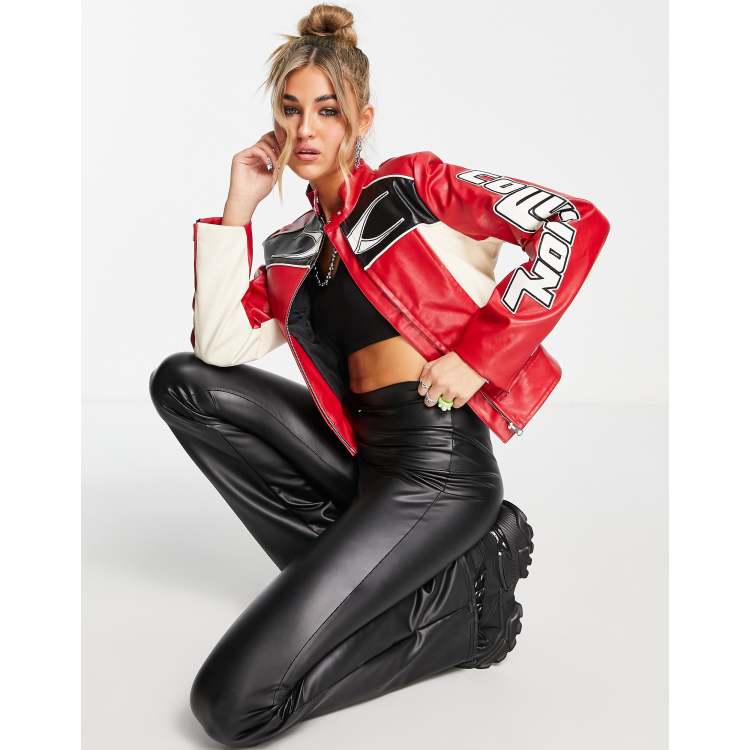 Asos red leather on sale jacket