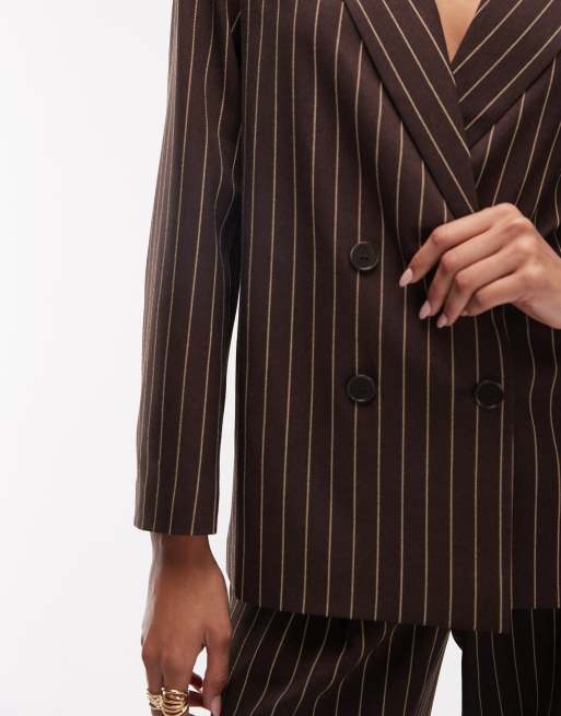 COLLUSION - Mørkebrun oversized blazer med nålestriber - Del af sæt, 4 af 4