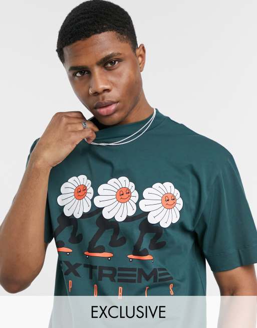 COLLUSION - Mørkegrøn t-shirt med print