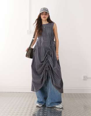 COLLUSION multi channel check maxi dress in gray