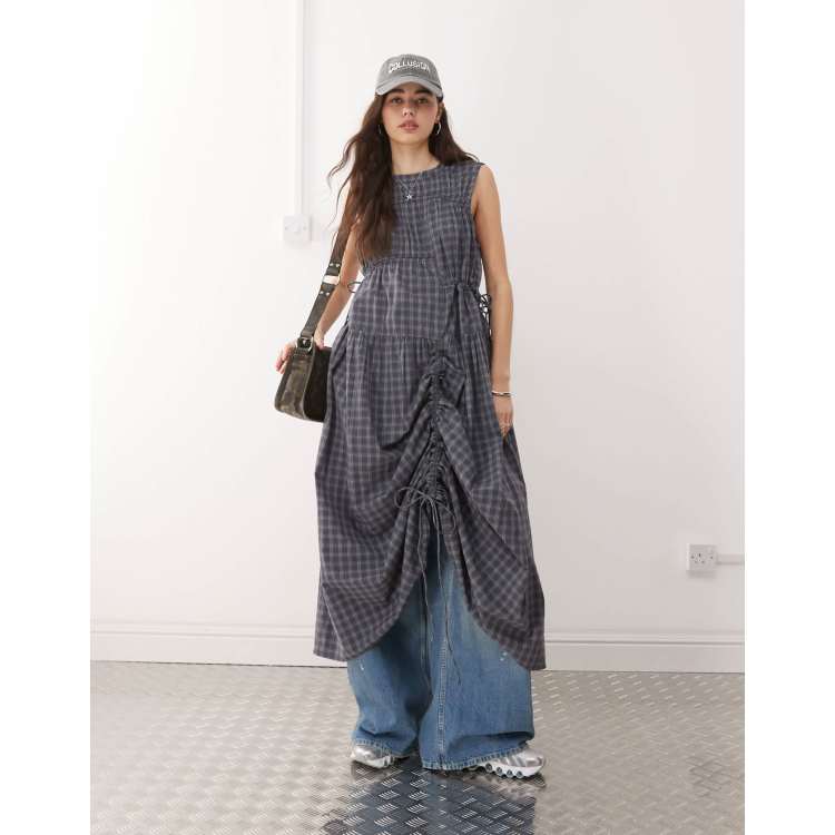 COLLUSION multi channel check maxi dress in gray | ASOS