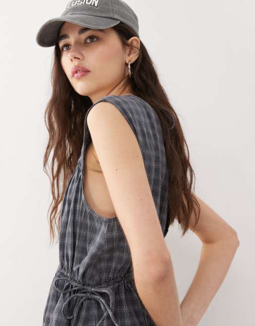 COLLUSION multi channel check maxi dress in gray | ASOS