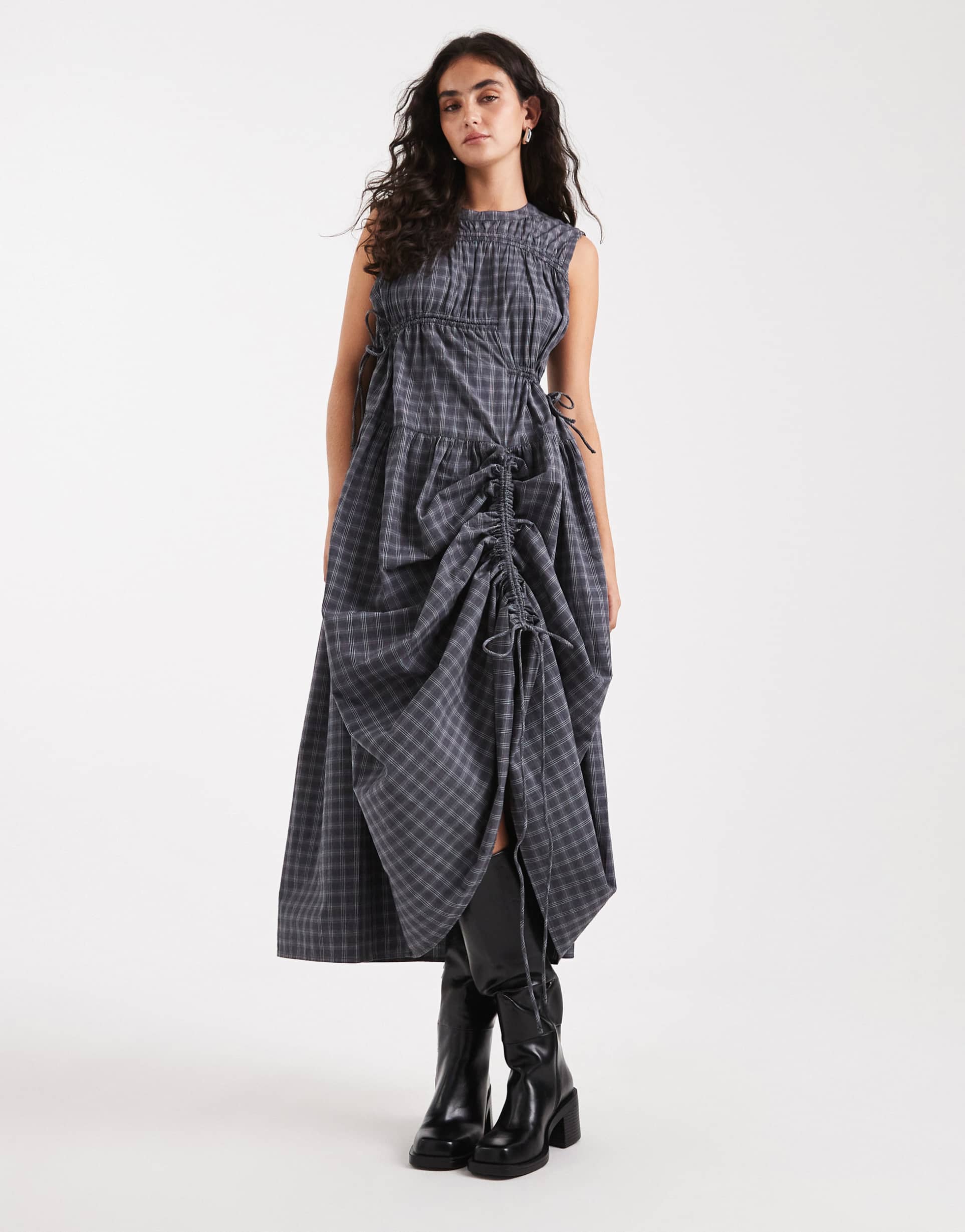collusion multi channel maxi dress in gray plaid