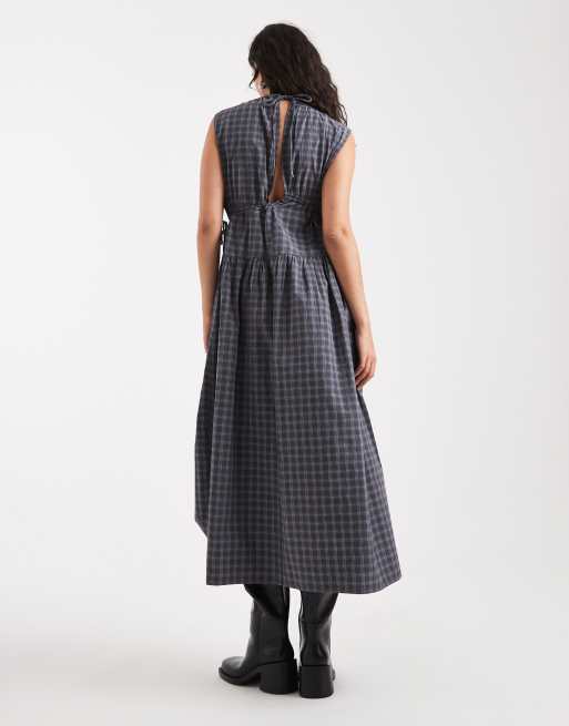 collusion multi channel maxi dress COLLUSION multi channel check maxi dress in gray