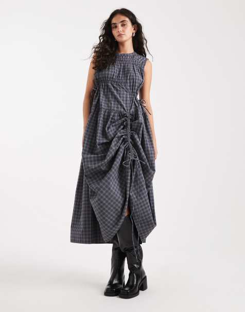 COLLUSION multi channel maxi dress in grey check - view 1