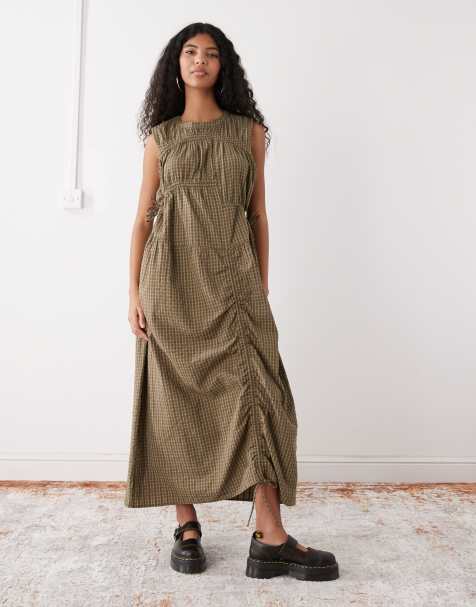 COLLUSION multi channel midi dress in green check