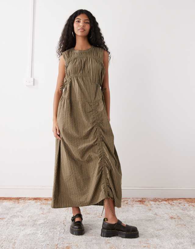COLLUSION multi channel midi dress in green plaid | ASOS