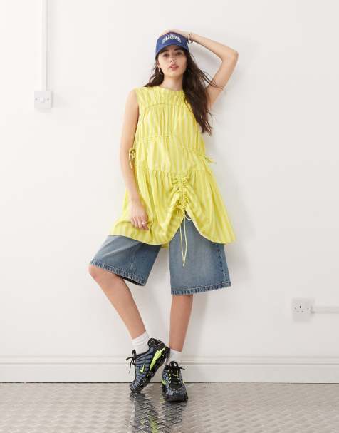 COLLUSION multi channel mini dress in yellow stripe - view 1