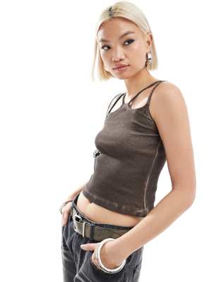 COLLUSION multi strap washed tank top in brown