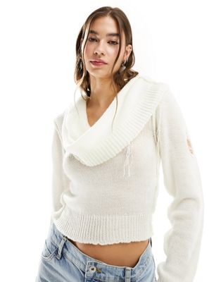 COLLUSION multi-wear knitted jumper top with distressing in ecru - ASOS Price Checker